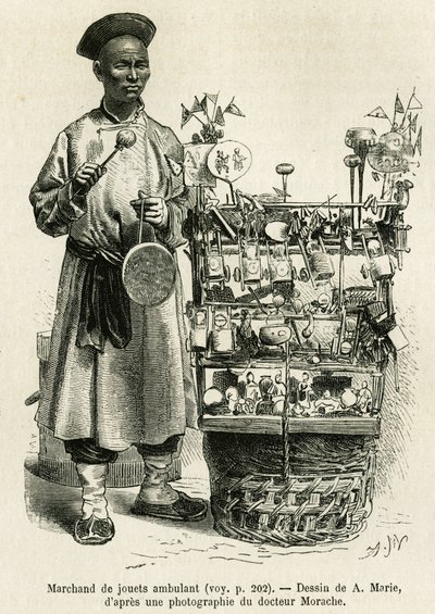 The Toy Dealer at the Oriental Flower Gate of the Imperial Palace in Pekin (engraving after A. Marie