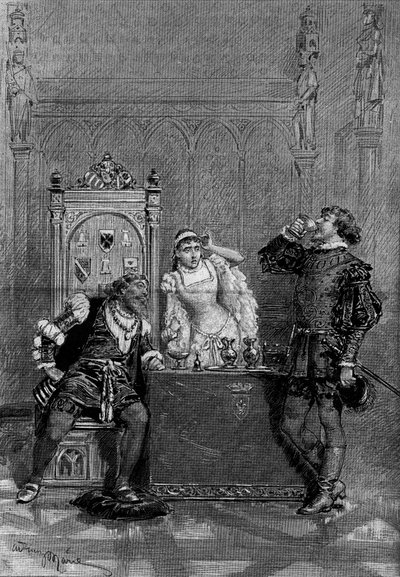 Theatrical representation: Gennaro drinks the poison poured by his mother Lucrece in the presence of Alphonse d
