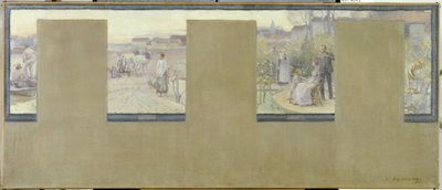 Sketch for the Town Hall of Nogent-sur-Marne: Boating - Plowing - Vacationing - Gardening, in 1889 by Adrien Karbowsky