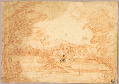 River Landscape with Buildings by Adrien Manglard