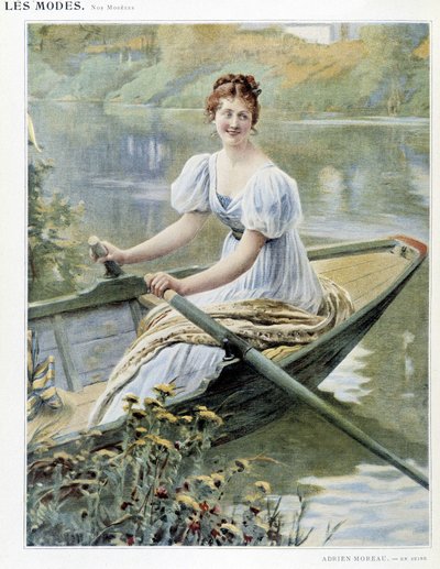 Woman making a boat on the Seine by Adrien Moreau