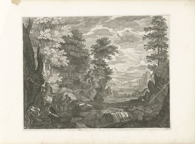 Waterfall with a City in the Background (series title: Four Landscapes in Bohemia) by Aegidius Sadeler (II) (attributed to)
