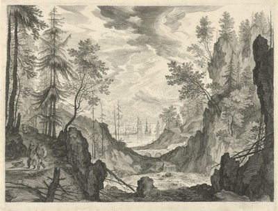 Forest Landscape with a Waterfall by Egidius  Sadeler (II)