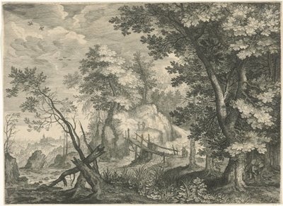 Forest Landscape with Wooden Bridge (Mountain Landscapes from Tyrol) by Egidius  Sadeler (II)