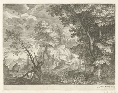 Forest Landscape with Wooden Bridge (Mountain Landscapes from Tyrol series) by Egidius  Sadeler (II)