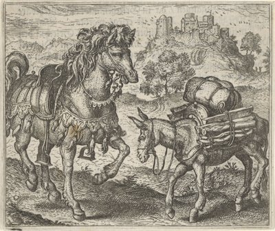 Fable of the Dissatisfied Donkey and the War Horse by Egidius  Sadeler (II)