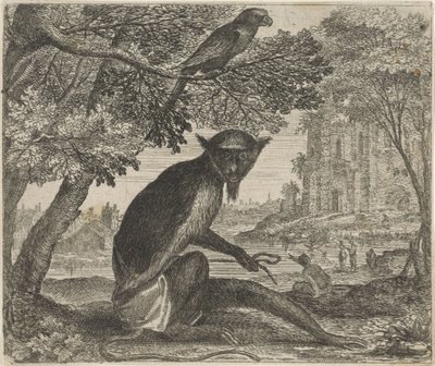 Fable of the Parrot and the Monkey by Egidius  Sadeler (II)