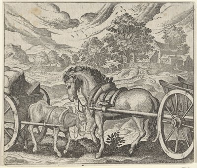 Fable of the Dissatisfied Horse and the Donkey by Egidius  Sadeler (II)