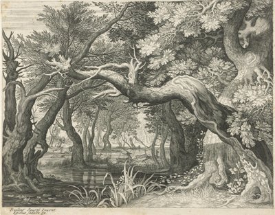 Deer Hunt by a Forest Lake (Six Landscapes) by Egidius  Sadeler (II)