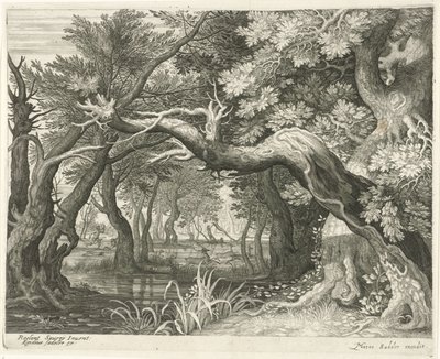 Deer Hunt by a Forest Lake Six Landscapes (series title) by Egidius  Sadeler (II)