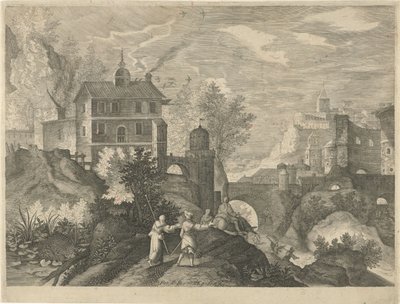 Landscape with Stone Bridge (Eight Bohemian Landscapes) by Egidius  Sadeler (II)