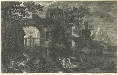 Night Scene with Fishermen on a River (series title) by Egidius  Sadeler (II)