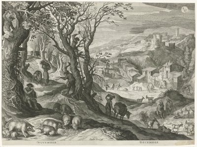 November and December from The Twelve Months in Six Italian Landscapes (series title) by Egidius  Sadeler (II)