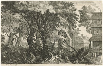Resting Hunters by a Group of Trees (Eight Landscapes from Bohemia) by Egidius  Sadeler (II)