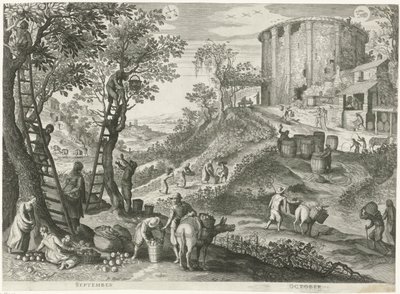 September and October from The Twelve Months in Six Italian Landscapes (series title) by Egidius  Sadeler (II)