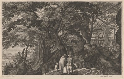 Ancient Trees by a Mountain Watermill by Aegidius Sadeler II after Pieter Stevens