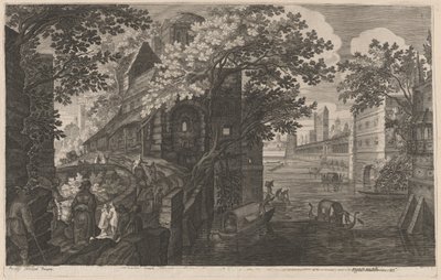 Gondolas on a River by a Palace by Aegidius Sadeler II after Pieter Stevens