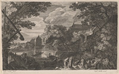 Riverscape with Fishermen by a Fortified Town by Aegidius Sadeler II after Pieter Stevens