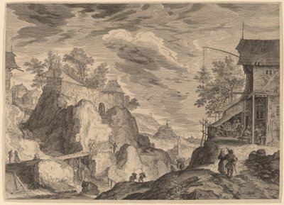 Landscape with an Inn to the Right and House on Rocks to the Left by Aegidius Sadeler II after Roelandt Savery