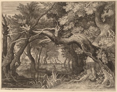 Stag Hunt near a Pool by Aegidius Sadeler II after Roelandt Savery
