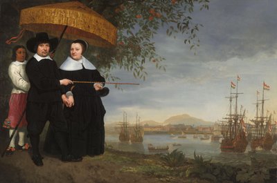 VOC Senior Merchant with his Wife and an Enslaved Servant by Aelbert Cuyp (circle of)