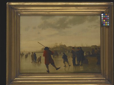 A Frozen River Landscape With Skaters by Aelbert Cuyp