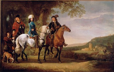 The Dutch Nobles Walk on horseback. Painting by Albert Cuyp by Aelbert Cuyp