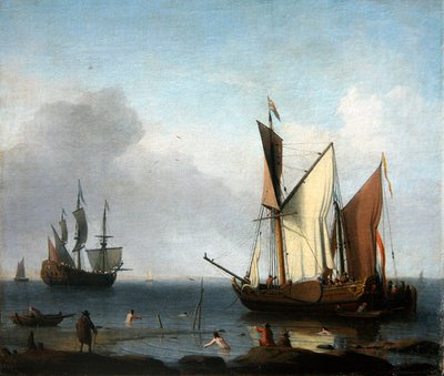 A Marine Painting: Dutch Chalks Moored Off a Beach by Aernout Smit