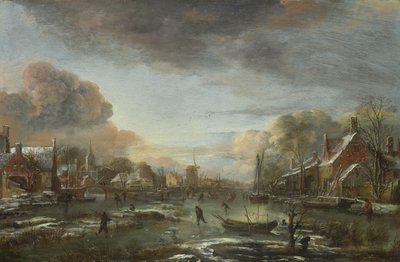 A Frozen River by a Town at Evening by Aert van der Neer
