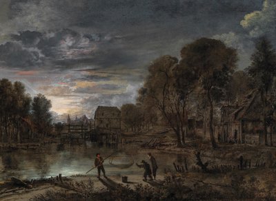A Nocturnal Landscape with Fishermen by Aert van der Neer