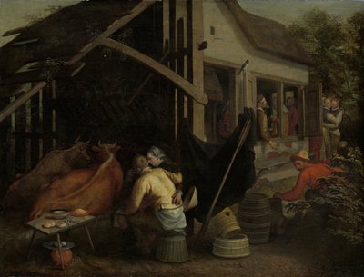 Couples Making Love at a Country Inn by Aert Pietersz. (attributed to)