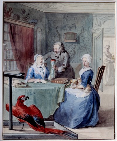A Naturalist Shows Two Women a Jar Containing a Snake by Aert Schouman