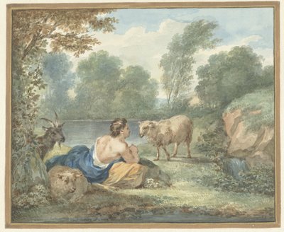 Shepherdess with Sheep in a Landscape with a Pond by Aert Schouman