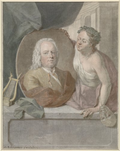 Portrait Medallion of Frans Greenwood Held by a Muse by Aert Schouman