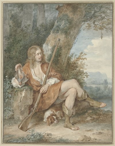 Resting Hunter with Musket and Partridge by a Tree by Aert Schouman
