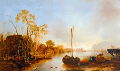 Edge of a Canal in Holland by Aert van der (after) Neer