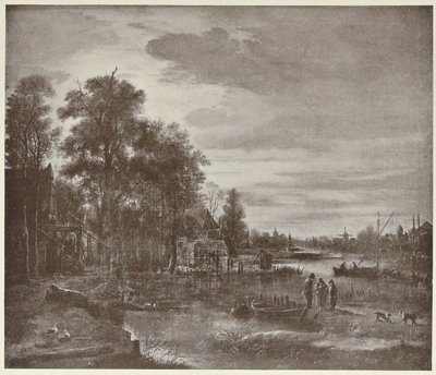 Moonlight River Landscape with Figures by Aert van der Neer