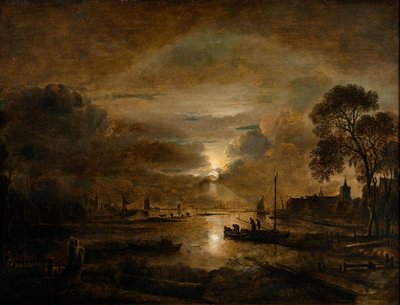 Moonlight at a Dutch River, c.1650 by Aert van der Neer