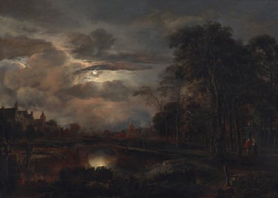 Moonlit Landscape with Bridge by Aert van der Neer