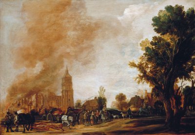 Soldiers Leaving a Burning Village by Aert van der Neer
