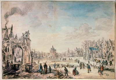 Winter Landscape with Skaters by Aert van der Neer