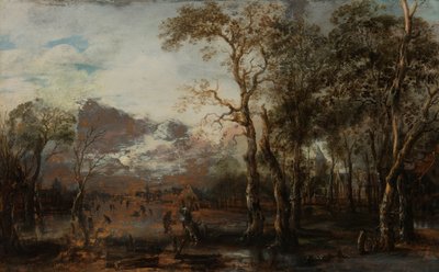 Wooded Landscape with Hunter/Winter Landscape by Aert van der Neer