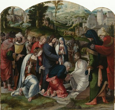 The Raising of Lazarus (centre panel of the triptych), c.1530 by Aertgen Claesz van Leyden
