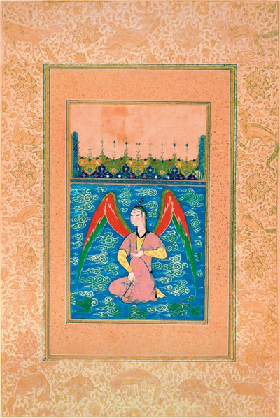 An Airborne Peri with a Rosary, c.1500 by Afghan School