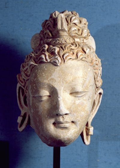 Head of a Smiling Buddha, Greco-Buddhist style, from Hadda by Afghan School