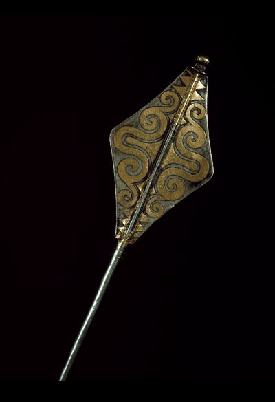 Prehistory: silver brooch inlaid with gold of the Tresor of Borodino. 1500 BC. Bronze Age. Moscow, State Historical Museum by Age Bronze