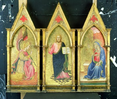The Archangel Gabriel; Christ the Redeemer; The Virgin Annunciate on Gold Ground Panels by Agnolo Gaddi