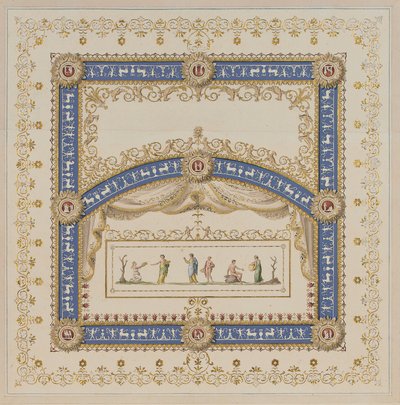 Ceiling Designs in the Antique Manner, with Central Scenes of the Gods in Friezes by Agostino (attr.) Brunias