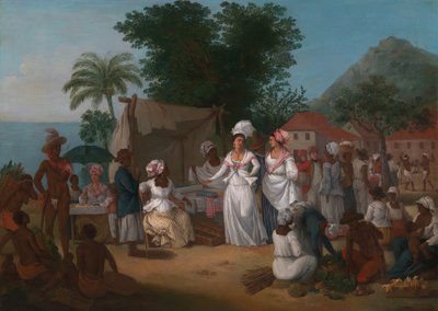 A Linen Market with a Linen-stall and Vegetable Seller in the West Indies by Agostino Brunias