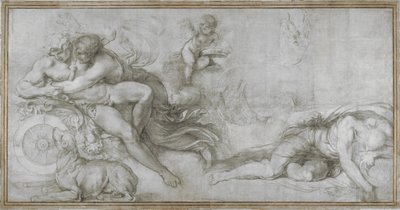 Cephalus carried off by Aurora in her Chariot (Cartoon for a fresco in the Gallery of the Palazzo Farnese, Rome), c. 1599 by Agostino Carracci
